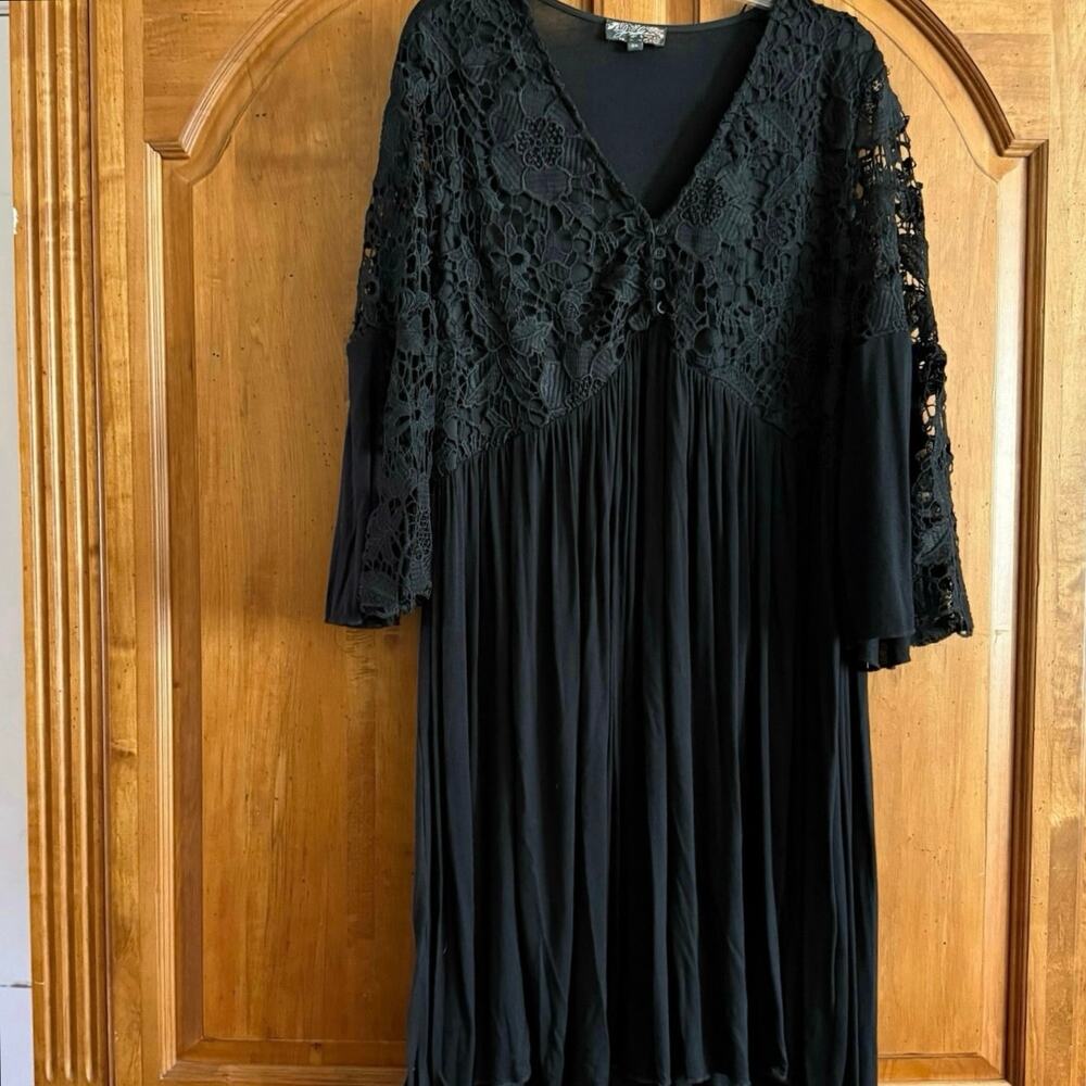 Unique J Gee black crochet bell flare sleeve fit and flare dress high waist 2x - Picture 9 of 12
